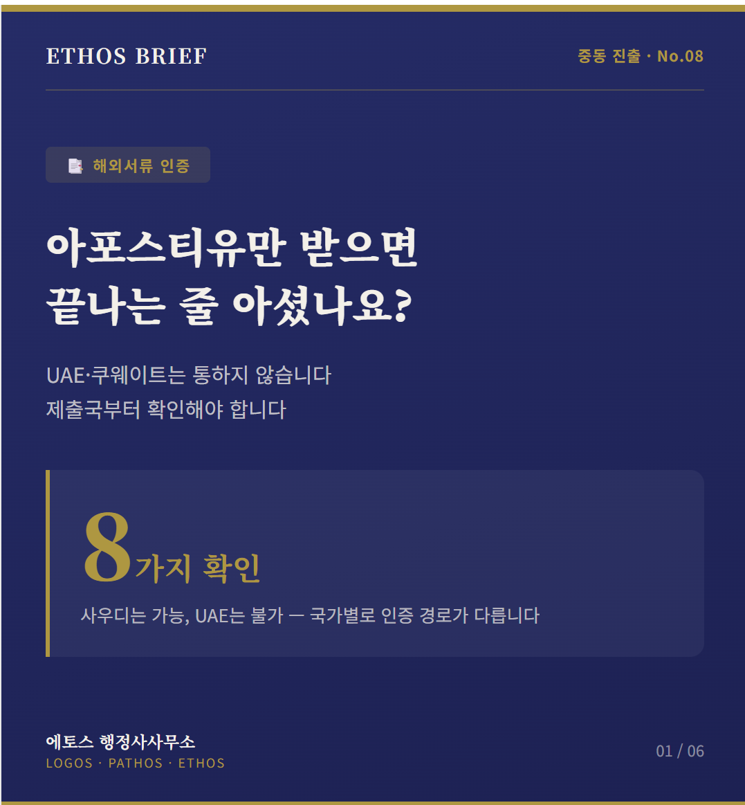 중동에 서류를 보낼 때, 아포스티유만으로 충분할까요? - UAE·사우디·쿠웨이트·카타르 서류 인증, 먼저 국가부터 확인해야 합니다 표지