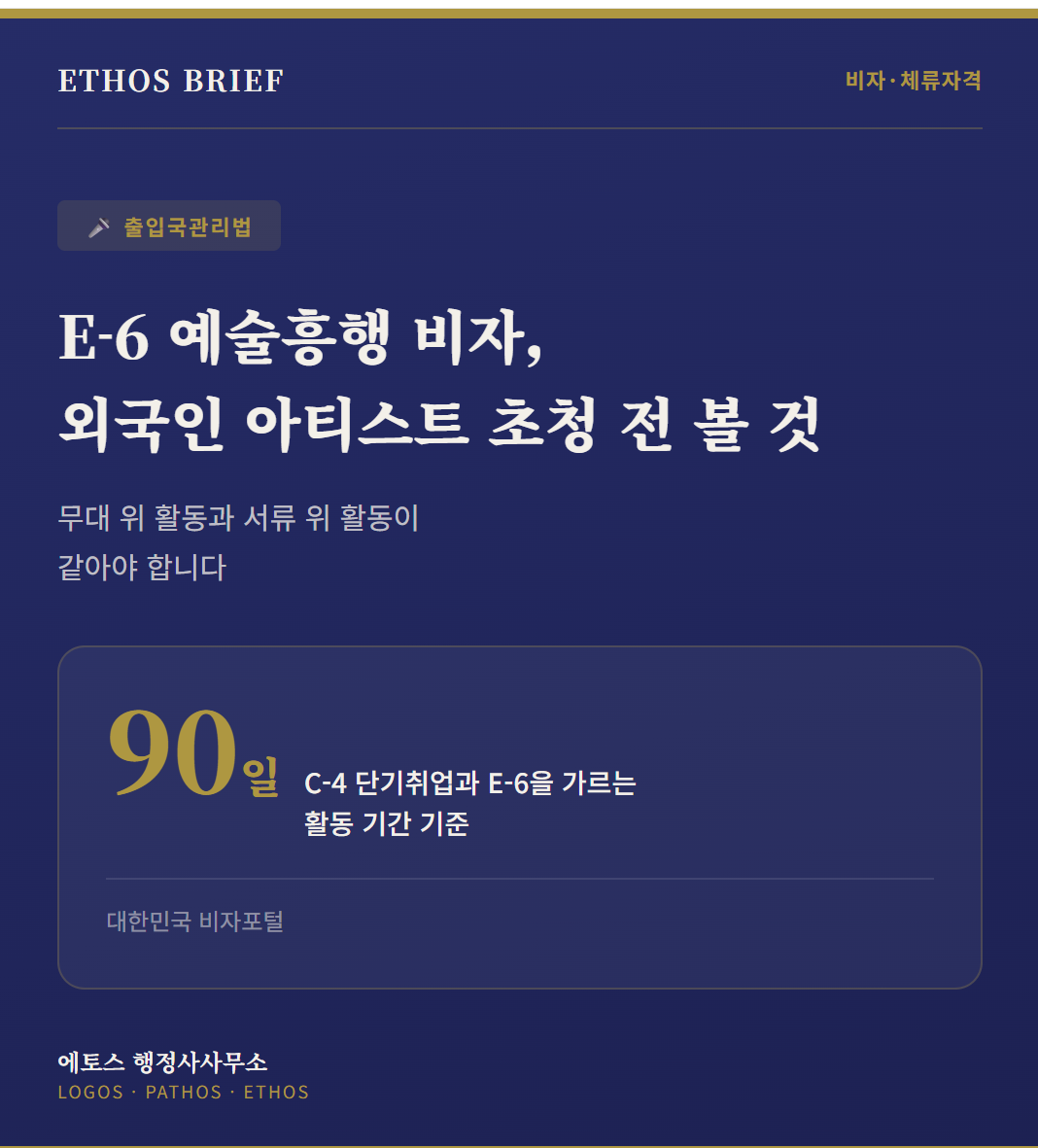 E-6 예술흥행 비자 — 외국인 연예인·모델·공연 예술가 초청 전 반드시 정리할 것 표지