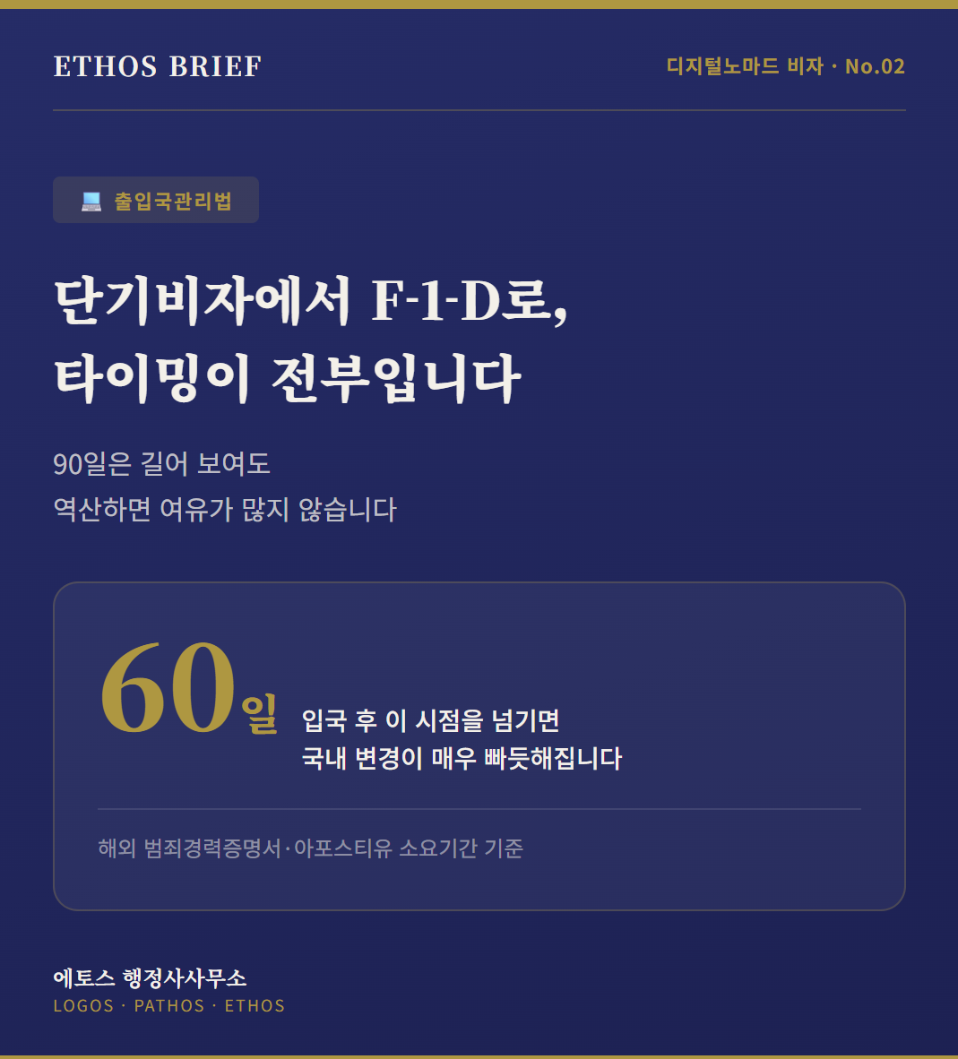 디지털노마드 비자 2편 — B-1·B-2·C-3에서 F-1-D로 바꿀 때, 타이밍이 전부입니다 표지